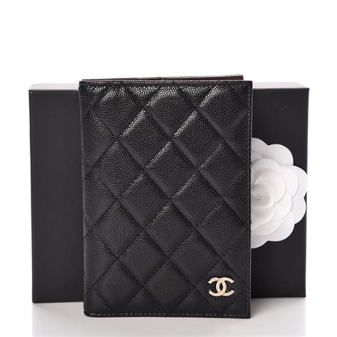 CHANEL Caviar Quilted Passport Holder Black.